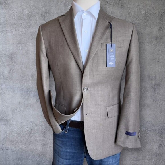 STAFFORD Mens Blazer Sport Coat Two Button Jacket 40R Tan/Brown Wool Blend Suits - Picture 3 of 15